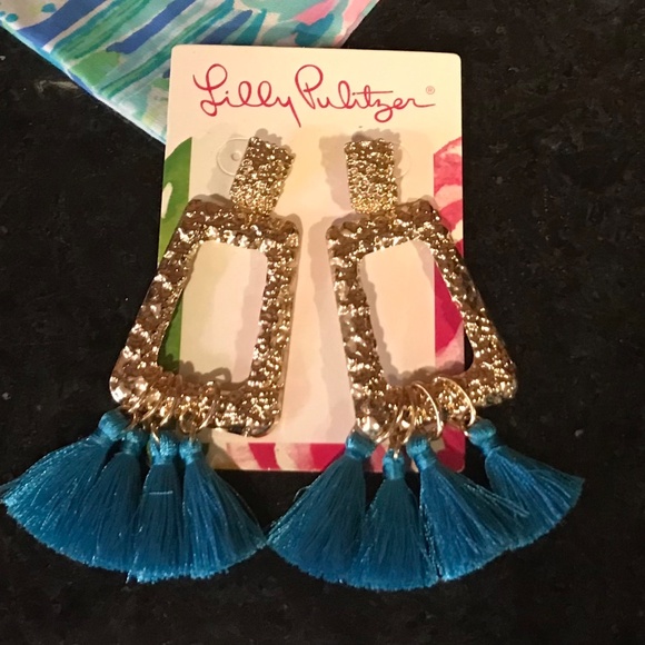NWT Lilly Pulitzer Hottie Dottie Earrings in Bermuda Blue - Picture 2 of 2